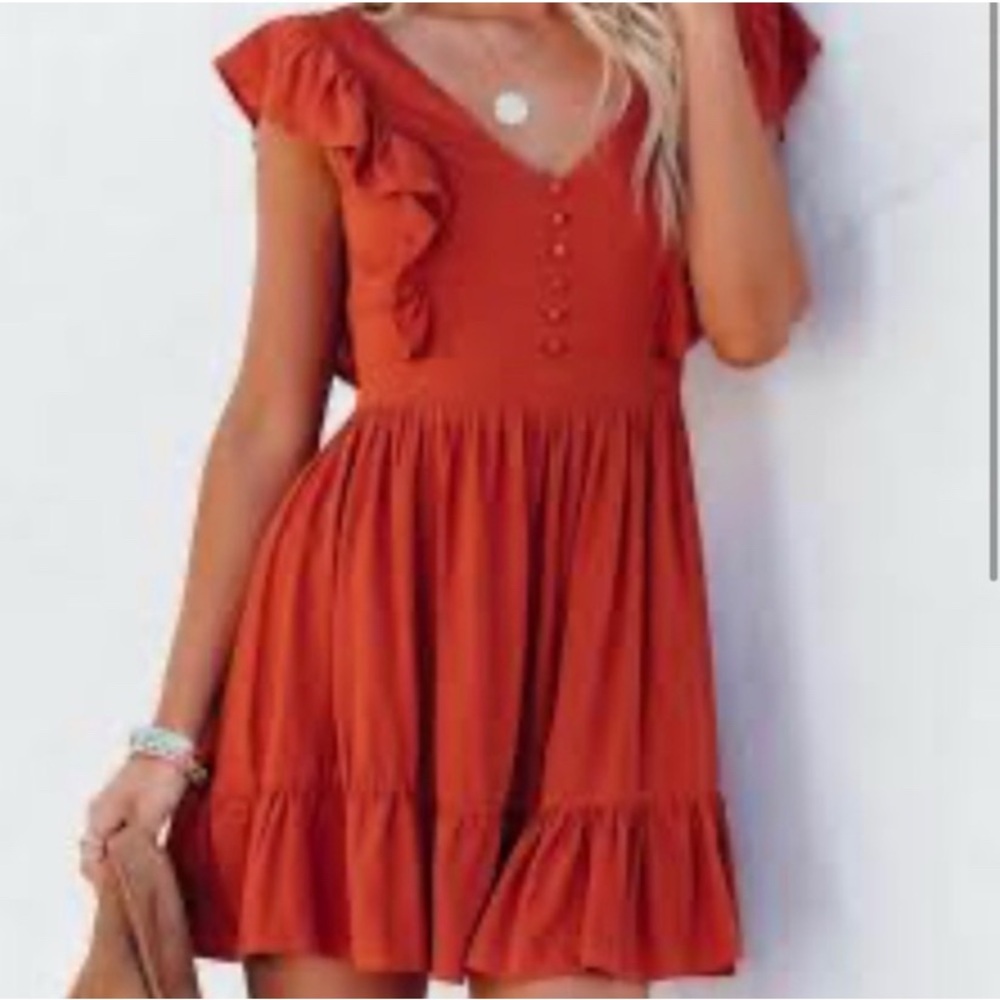 🎈BOGO FREE🎈Cupshe ruffled orange mini‎ dress size large
